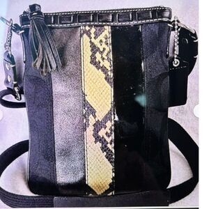 Coach Signature Logo Python Leather Trim Crossbody Shoulder Bag